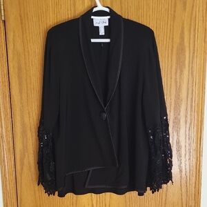 Joseph Ribkoff Black Lace-Sleeve Draped Jacket